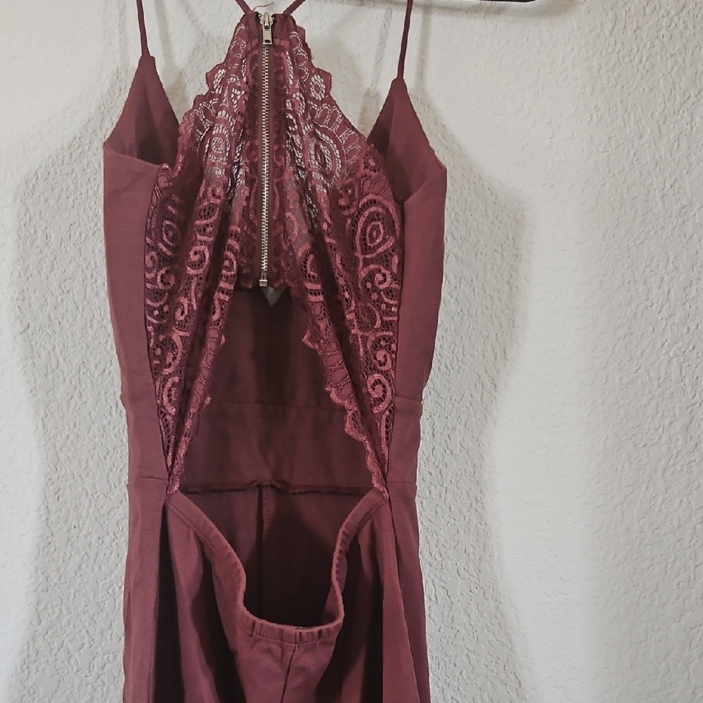Mind Code Dusty Rose Lace Jumpsuit - Picture 3 of 6